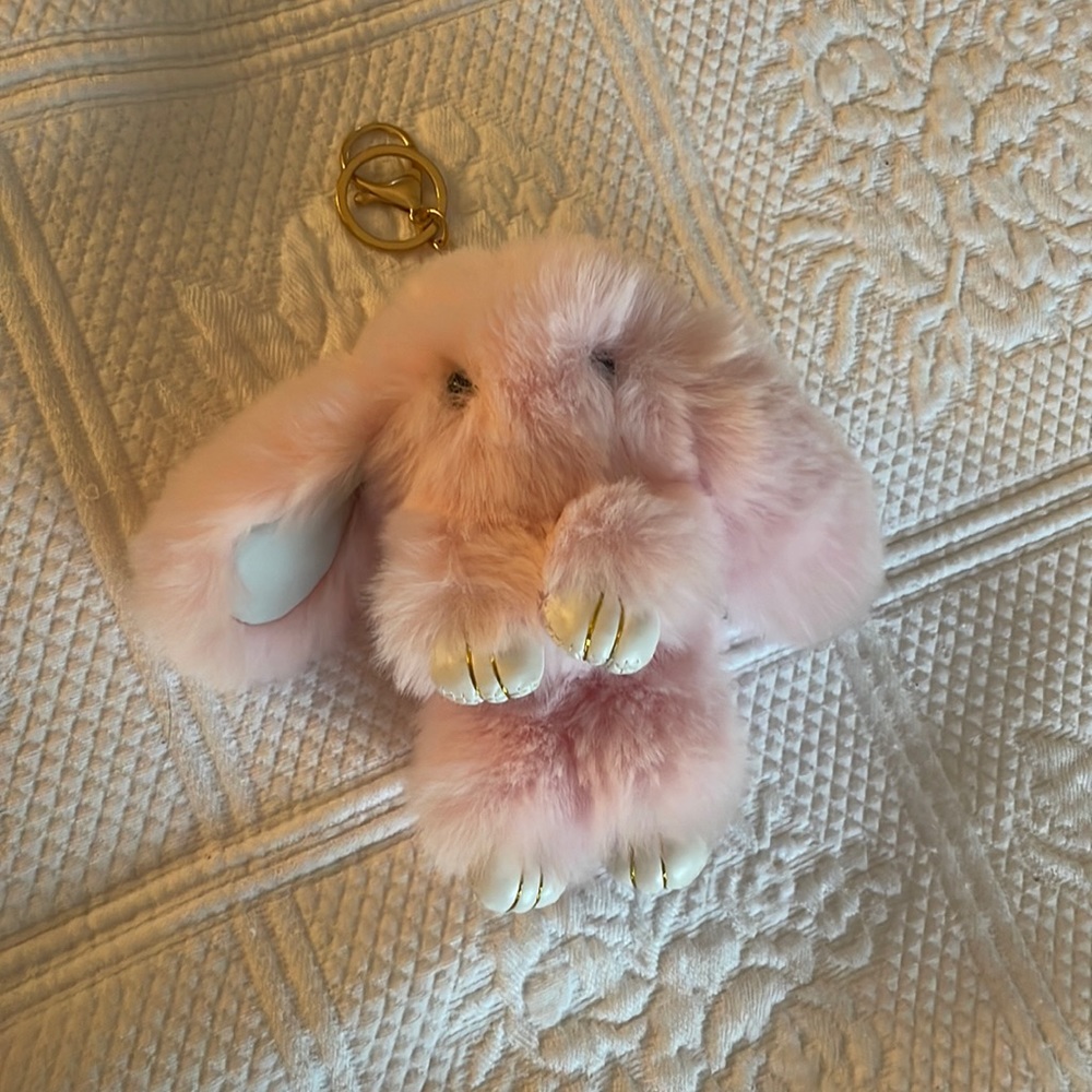 Pink Fluffy Bunny Keychain